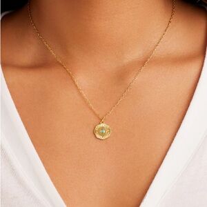 Gorjana Coin Birthstone Necklace Turquoise